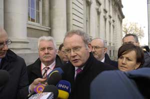 • The Sinn Féin delegation led by Martin McGuinness and Gerry Adams, head into Government Buildings for a meeting with Taoiseach Bertie Ahern