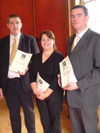 Sinn Féin MLA John O'Dowd, Michelle Gildernew and Stiofain Long at the launch