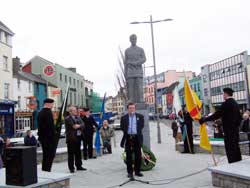 Micheál MacDonncha speaking in the redesigned and refurbished Eyre Square - An Fhaiche Mhór, Galway city