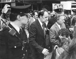 Charles Haughey is forced to run away from Hunger Strike protesters, Ballymun, Dublin 1981