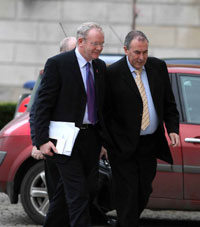 Martin McGuinness and Mitchel McLaughlin arrive at stormont