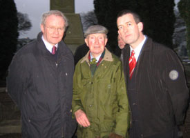 Sinn Féin Chief Negotiator Martin McGuinness MP, Seamus Sabhat, brother of Seán Sabhat and Sinn Féin Limerick East general election candidate Maurice Quinlivan at the commemoration