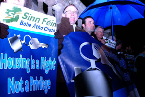 Protest organised by Sinn Féin outside City Hall last Monday evening