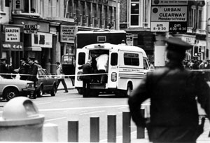 The scene in Belfast city centre on Wednesday 14 March 1984 after the shooting