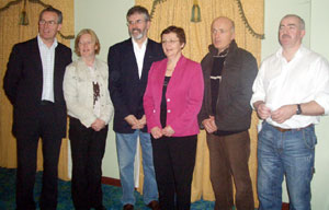 Gerry Kelly, Pauline Davey Kennedy, daughter of assasinated Sinn Féin Councillor John Davey, Bairbre de Brún, Seán McGlinchey and Peter Bateson who was a close comrade of legendary IRA Volunteer Francis Hughes, at the SF meeting on po