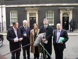 Conor Murphy, Martin McGuinness, Mary Lou McDonald, Gerry Adams and Padraig MacLochlainn at Downing Street