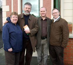 Sue Ramsey, Gerry Adams, Paul Maskey and Dessie Ellis at the re-opening of Connolly House