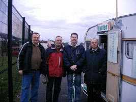 Polling day - Former Lagan valley Sinn Féin Councillor Damien Gibney, Jim Gibney, Flash McVeigh and Paul Butler