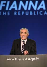 Bertie Ahern delivers his speech at the Fianna Fáil Ard Fheis in the City West Hotel in Dublin