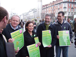 Martin McGuinness, Mary Lou McDonald, Gerry Adams and Pearse Doherty at the Pledge-Card on Healthcare launch, GPO in Dublin last Friday