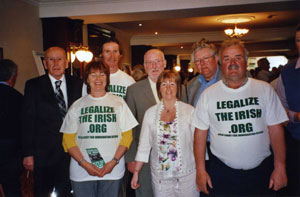 Cllrs Mick Murphy (Co Down), Seán McManus (Sligo), Bernice Swift & Stephen Huggett (Fermanagh) and Michael McMahon (Donegal) with campaigners at the ILIR rally in Dublin