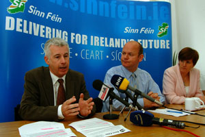 Sinn Féin Education Spokesperson Seán Crowe TD with Daithaí Doolan and Caitríona Ruane