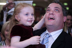 Sinn Féin candidate for Dublin South Central Aengus Ó Snodalgh with his daughter Éadaoin