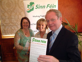 Sinn Féin’s Minister for Agriculture, Michelle Gildernew, Director of Unionist Outreach, Martina Anderson and Deputy First Minister, Martin McGuinness at the Stormont launch of Charter for Unionist Engagement