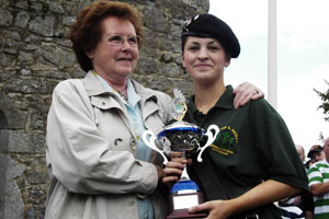 The Fergal Caraher Trophy, named in honour of the young man gunned down by British soldiers at Cullyhanna in 1990 was presented by Fergal’s mother Mary to band member Aoife Comiskey