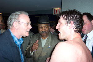 Martin McGuinness with 'Smoking’ Joe Frazer and John Duddy following his successful title defence at Madison Square Gardens, New York,  Friday 16 March 2007