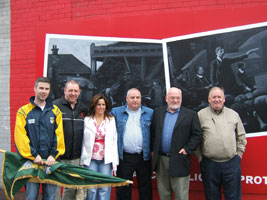 At the mural launch: Steven Corr, Lisa Moody and Gerry McConville of Falls Community Council and Martin Meehan, Danny Lavery, Fra McCann and Liam McBroin of the Sinn Féin Trade Union Department Belfast.