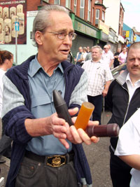 Jim McCabe displays lethal plastic and rubber bullets