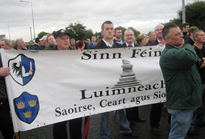 Limerick Sinn Féin activists, including Limerick East representative Maurice Quinlivan, taking part in the protest march at Shannon last Friday, 17 August