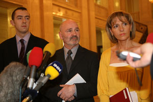 Sinn Féin Policing Board members Daithí McKay, Alex Maskey and Martina Anderson