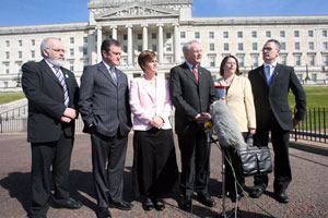 Sinn Féin Assembly ministers speaking outside Stormont