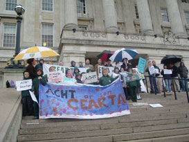 Protestors calling for an Irish Language Act outside Stormont, Tuesday 9 October