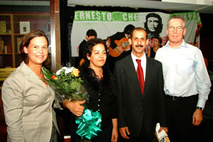 Sinn Féin Chairperson Mary Lou McDonald MEP, wife of the Cuban Ambassador Mariella Crespo, Cuban Ambassador Noel Carrillo and Sinn Féin Junior Minister Gerry Kelly MLA at the Cuban night in Dublin