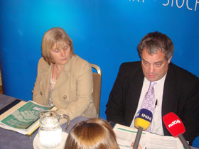 Críona Ní Dhálaigh and Aengus Ó Snodaigh at the launch of Sinn Féin’s proposals for ‘Creating Safer Communities’ last Tuesday