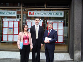 Joanne Spain, Pearse Doherty and Arthur Morgan before the meeting with Roddy Molloy, Director General of FÁS