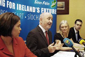 Mary Lou McDonald, Caoimhghín Ó Caoláin, Deirdre Donnelly and Pearse Doherty at the press conference