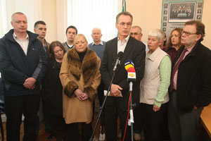 Sinn Féin’s Gerry Kelly speaking at a press conference on Friday 16 November