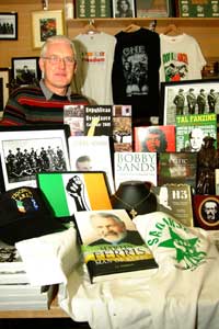 Peter Graves with a selection of items from the Sinn Féin Bookshop