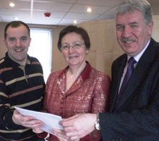 Sinn Féin MEP Bairbre de Brún MEP signs off on the text of her questions to the European Commission with Monaghan County Councillors Noel Keelan and Jackie Crowe