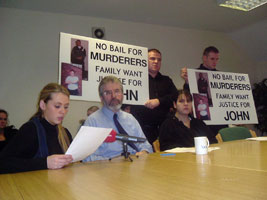 Mary Ellen Cawley, Gerry Adams and Julia Mongan at the press conference