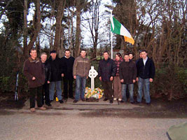 Mickey Terence McCreesh and Thomas Conlon, who assisted with the commemoration, and some of the current members of the Morris/Harvey Sinn Féin Cumann at the memorial to Barney Morris