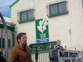 Bairbre de Brún speaks at the rally at Colin Glen Park