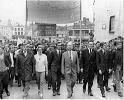 CIVIL RIGHTS: Ivan Barr (third from right) with Liam McElhinney (second from right) on a march in Strabane