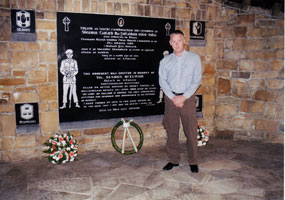 Seán at the monument to his friend and comrade, Volunteer Seamus McElwain at Knockatallon, County Monaghan