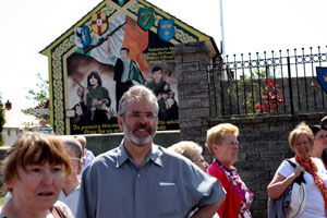 Gerry Adams at the mural dedicated to IRA Volunteers Jimmy Quigley, Eddie ‘Mundo’ O’Rawe and James ‘Spotter’ Murphy