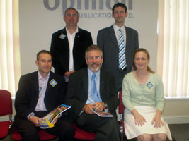 (Standing) DJ O’Driscoll (Bandon Sinn Féin), Kenneth Ahern (Cork); (Seated) Councillor Paul Hayes, Gerry Adams, Rachel McCarthy (Bandon)