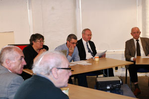 Joint First Minister Martin McGuinness meets members of the Conway Mill Preservation Trust