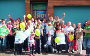 CELEBRATION: Sinn Féin supporters in Donegal celebrate the ‘No’ vote