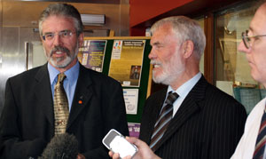 ANNOUNCEMENT: Sinn Féin’s Gerry Adams and Francie Brolly MLA give a media briefing on the £6 million boost for the Irish Language Broadcast Fund