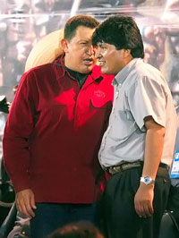 ALLY: Venezuela’s Hugo Chavez with Evo Morales