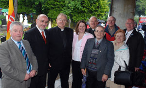 Michelle Gildernew MP with Chair of Cavan County Council Charlie Boylan (left), Caoimhghín Ó Caoláin TD, Fr Seán McManus and John Owens (foreground) with Fr Jim, Frank, Myles and Mary Kate           (PICTURES Pat Reilly)