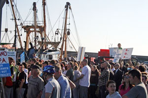 Supporters of the crew on board the Emer Jane, Kilmore Quay, Tuesday