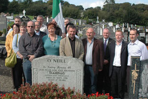 • Volunteer Diarmuid O’Neill’s father, Eoghan, and his brother, Shane, at the commemoration for the selfless young republican killed on active service in England