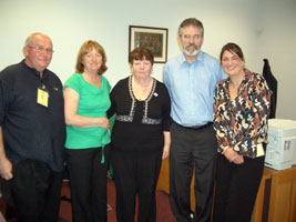 CAMPAIGINING FOR BALLYMURPHY MASSACRE FAMILIES: Pat Quinn, Briege Voyle, Alice Harper, Gerry Adams and Andree Murphy