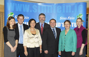 The six Sinn Féin candidates and Gerry Adams