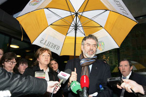 Gerry Adams pictured after the press conference with the families of those killed in the Ballymurphy Massacre